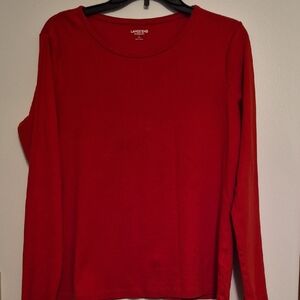Lands End Womens Red Shaped Fit Long Sleeve Tee Top SZ L